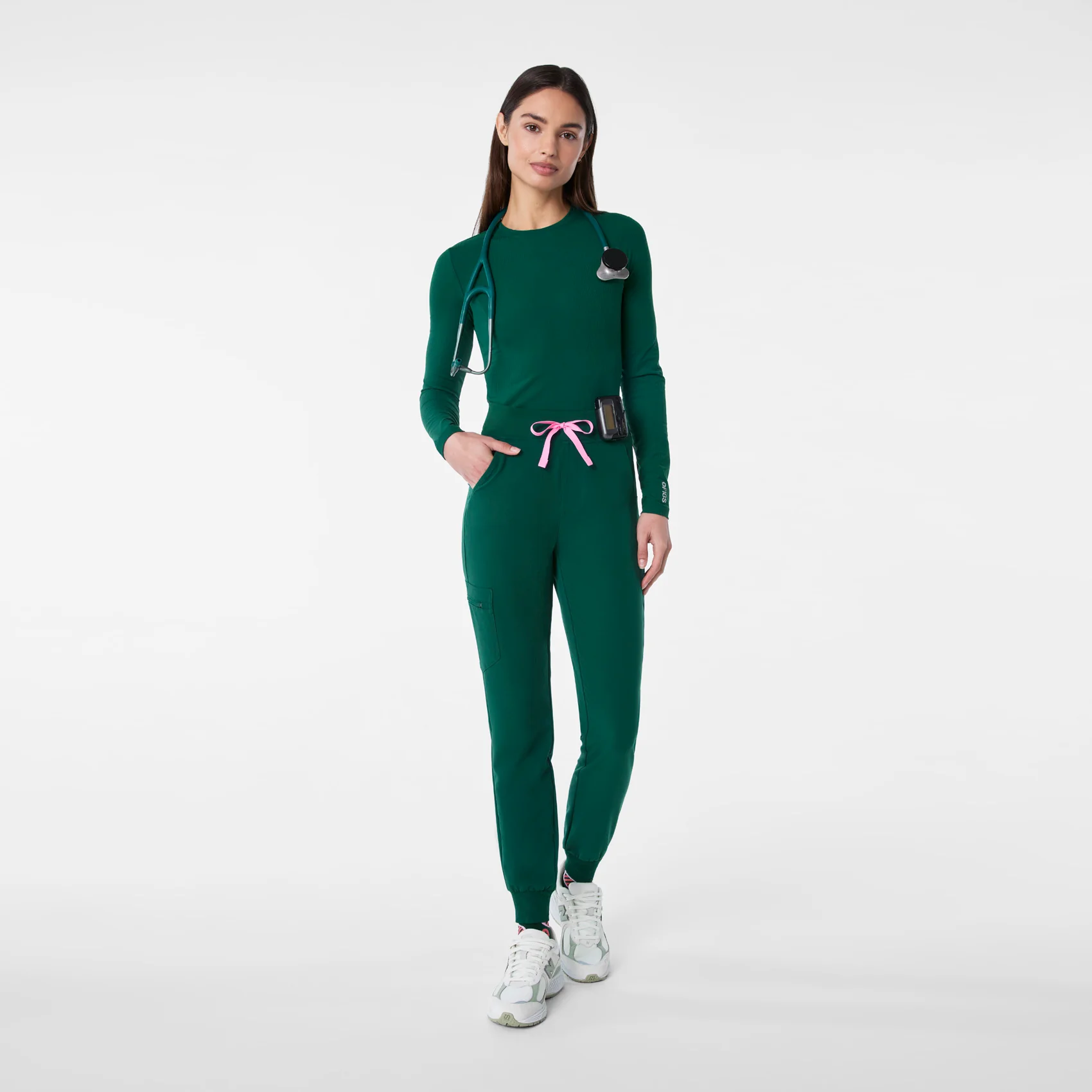 women's Forest Green Ribbed - Longsleeve Underscrub - Image 3