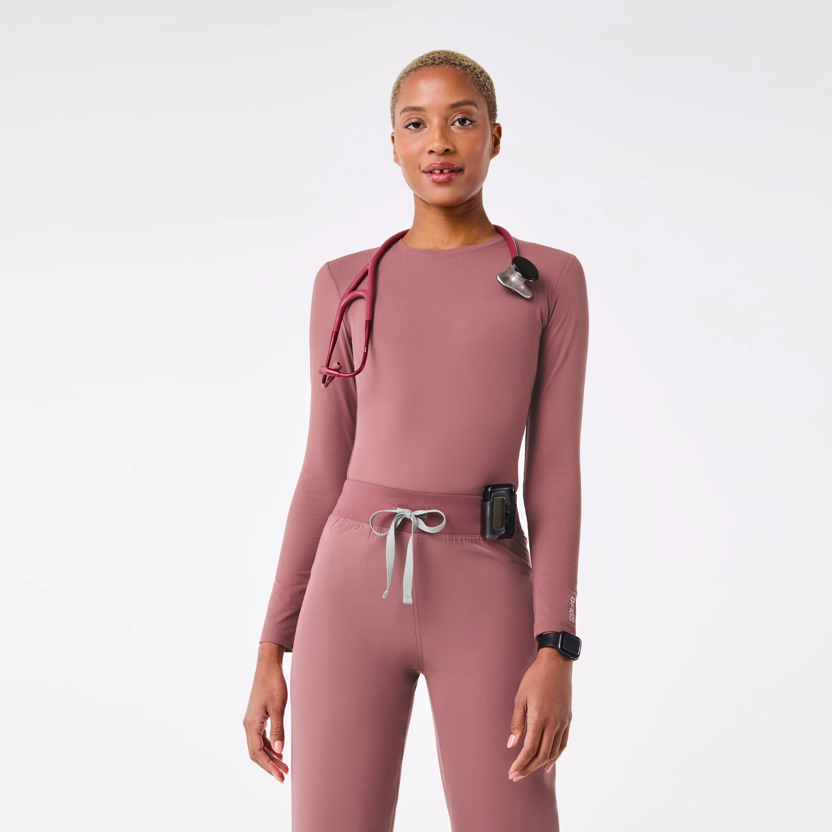 women's Mauve Ribbed - Longsleeve Underscrub