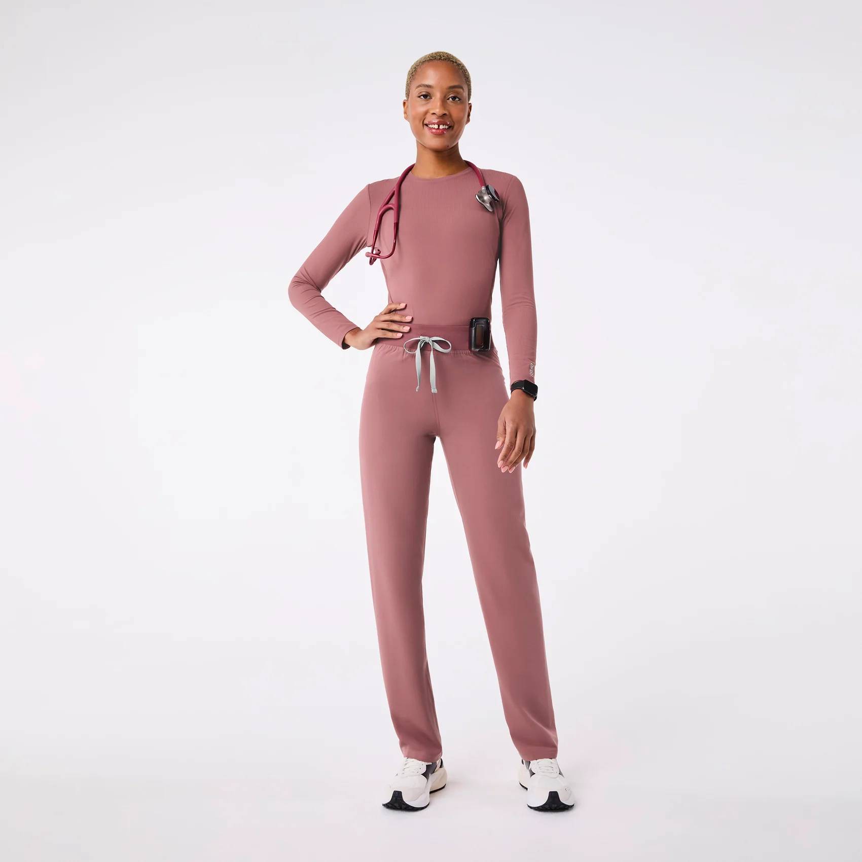 women's Mauve Ribbed - Longsleeve Underscrub - Image 3