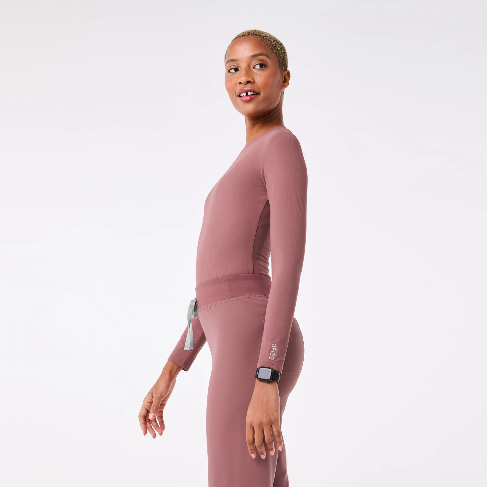 women's Mauve Ribbed - Longsleeve Underscrub - Image 4