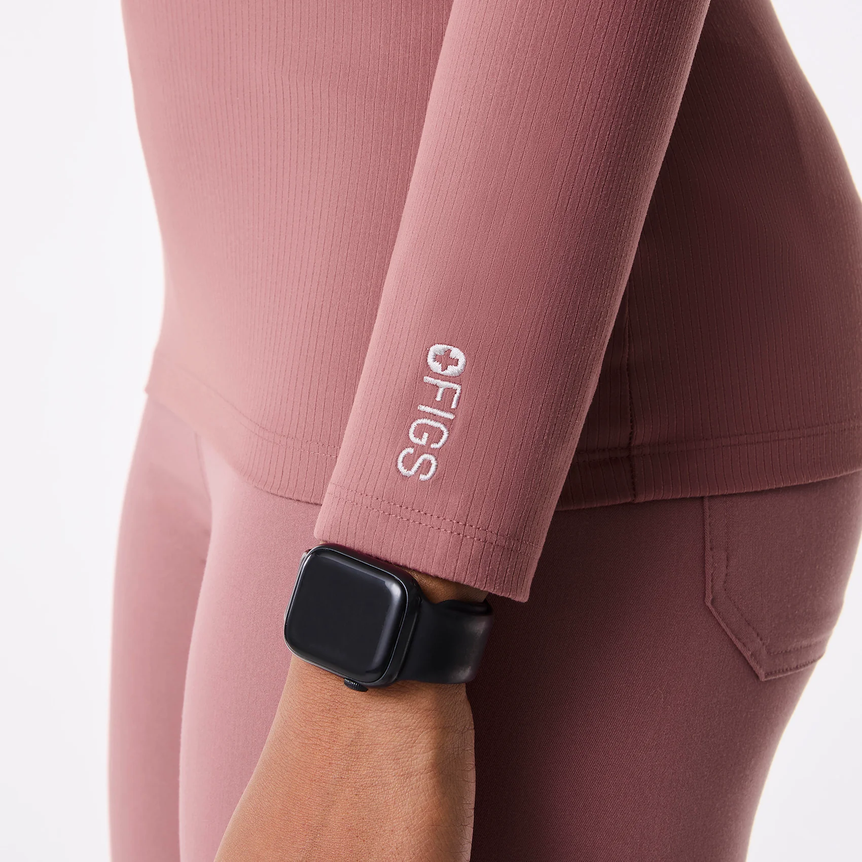 women's Mauve Ribbed - Longsleeve Underscrub - Image 7