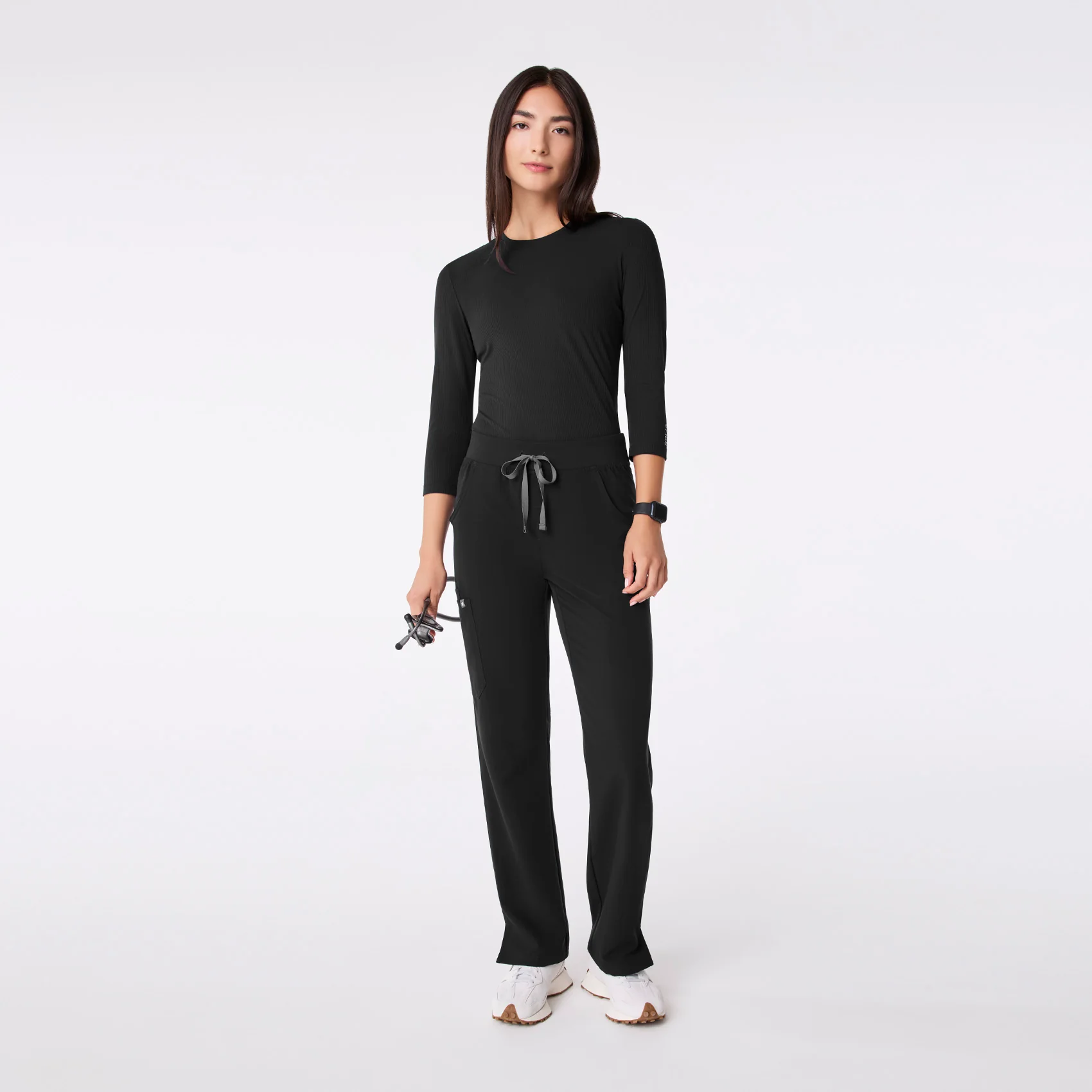 women's Black Ribbed - ¾ Sleeve Underscrub - Image 3