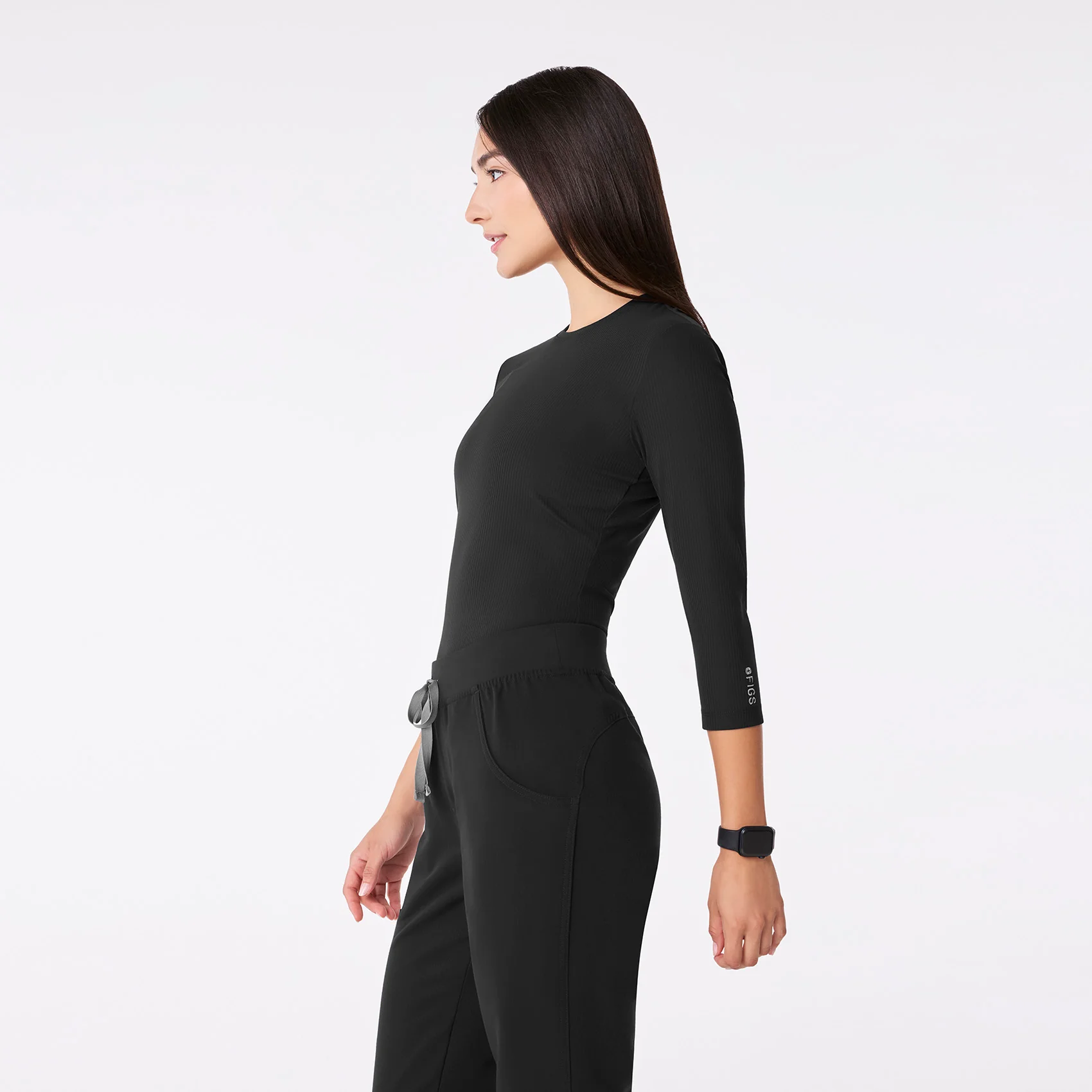 women's Black Ribbed - ¾ Sleeve Underscrub - Image 4
