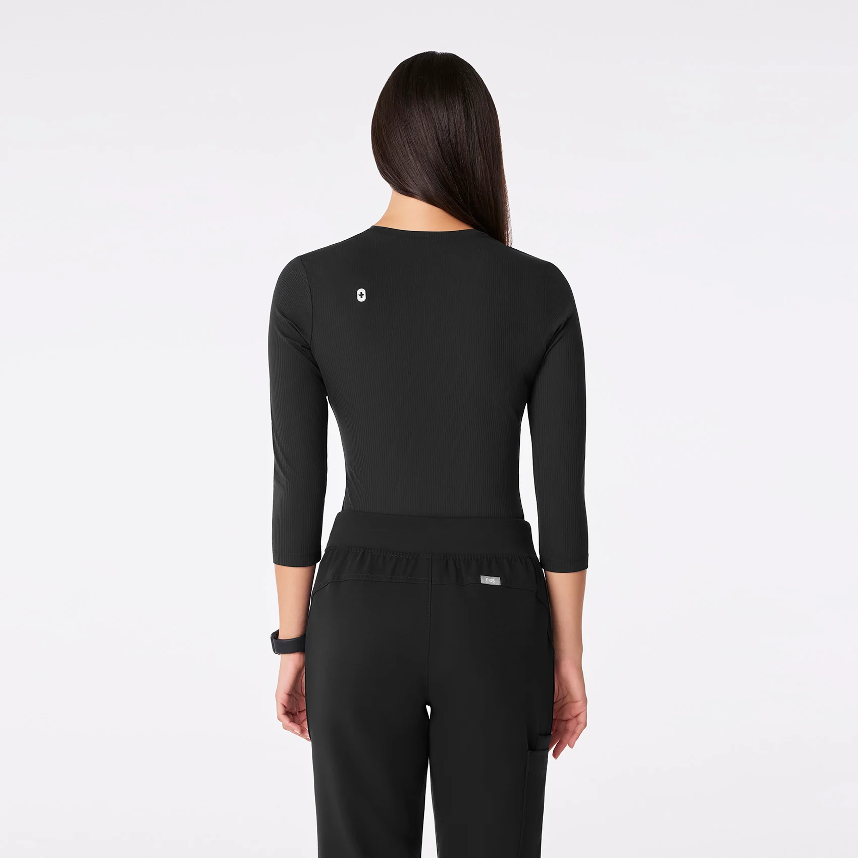 women's Black Ribbed - ¾ Sleeve Underscrub - Image 5