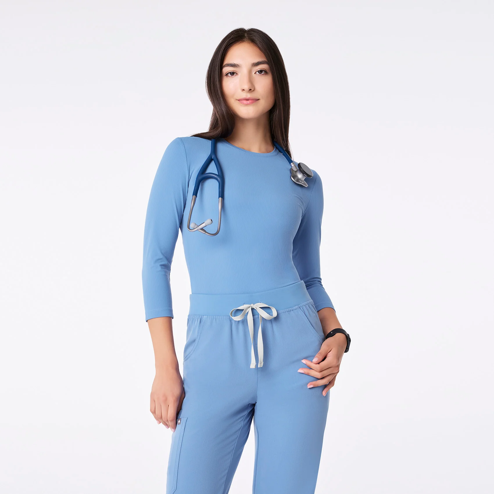 women's Ceil Blue Ribbed - ¾ Sleeve Underscrub