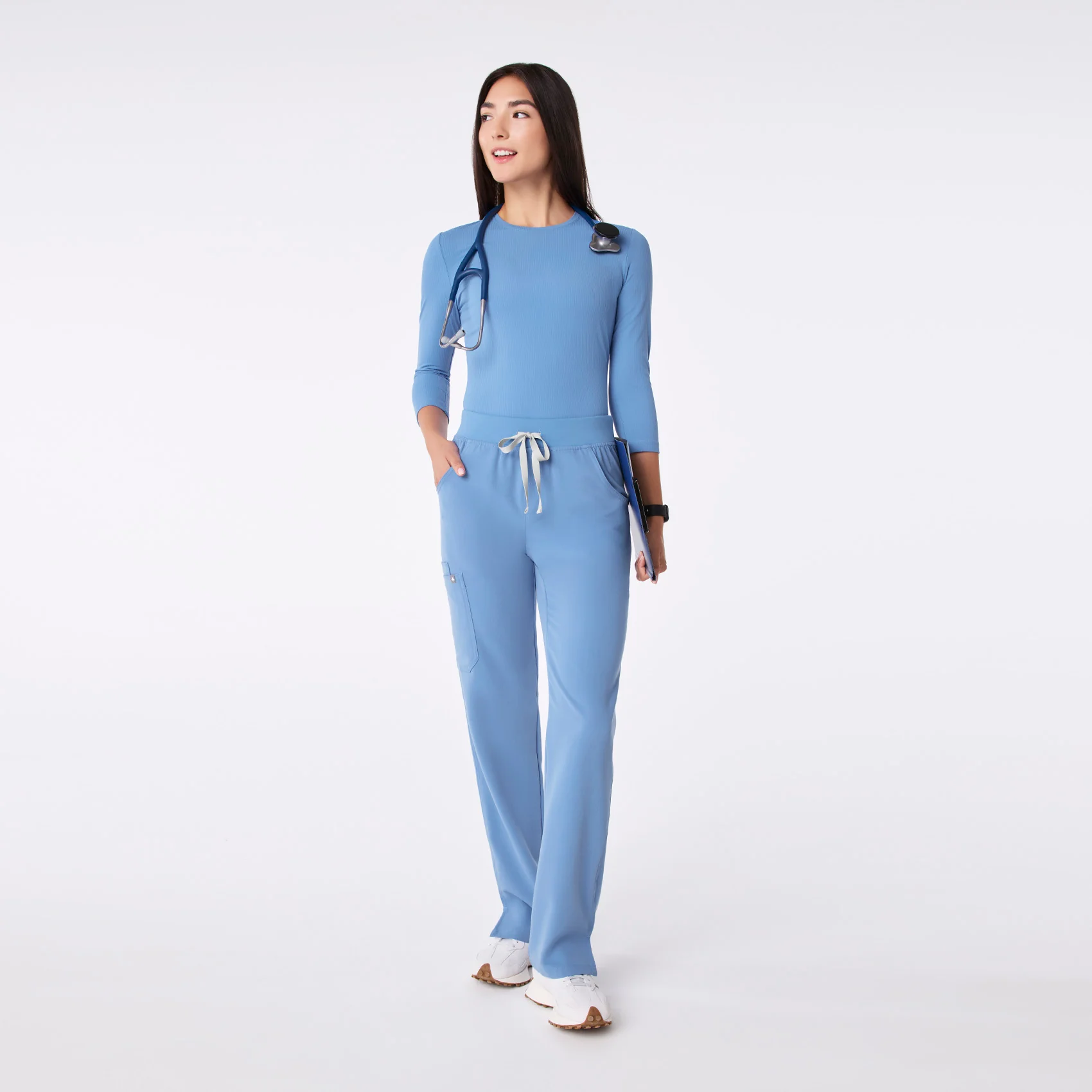 women's Ceil Blue Ribbed - ¾ Sleeve Underscrub - Image 3