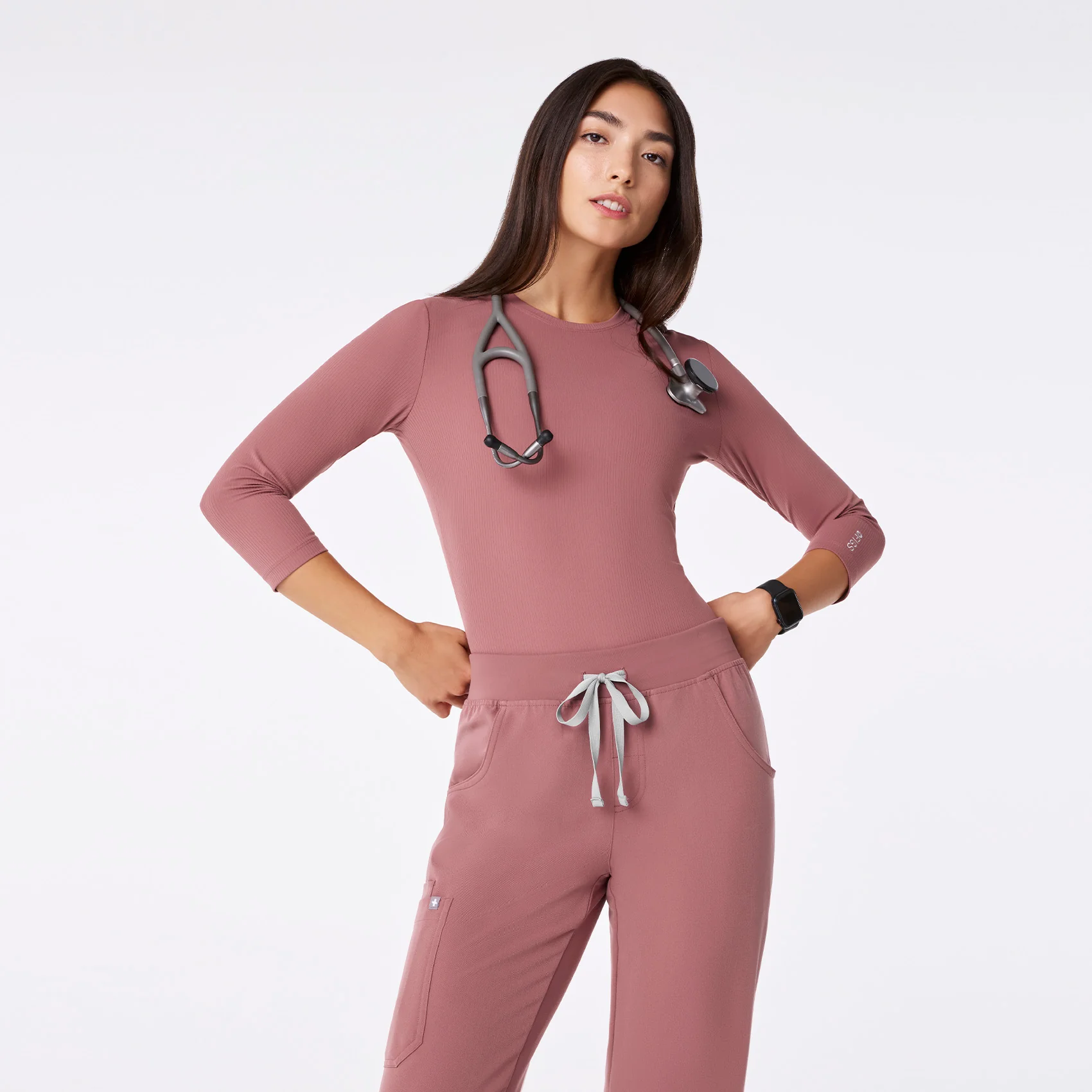women's Mauve Ribbed - ¾ Sleeve Underscrub