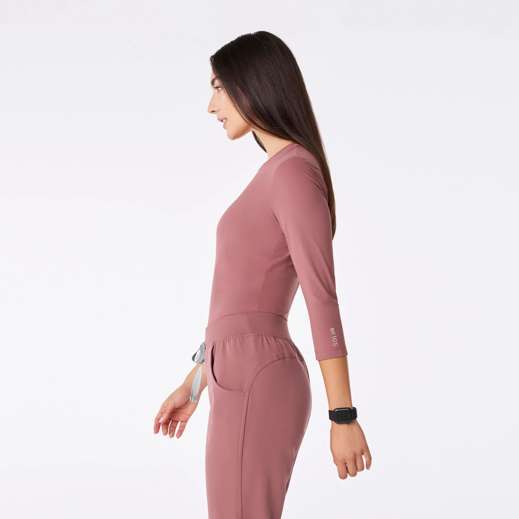 women's Mauve Ribbed - ¾ Sleeve Underscrub - Image 4
