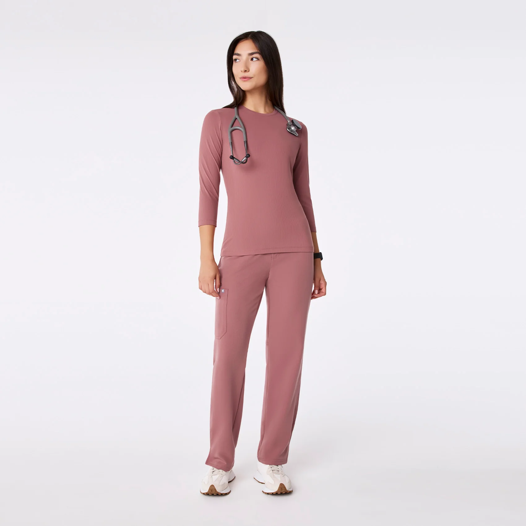 women's Mauve Ribbed - ¾ Sleeve Underscrub - Image 7