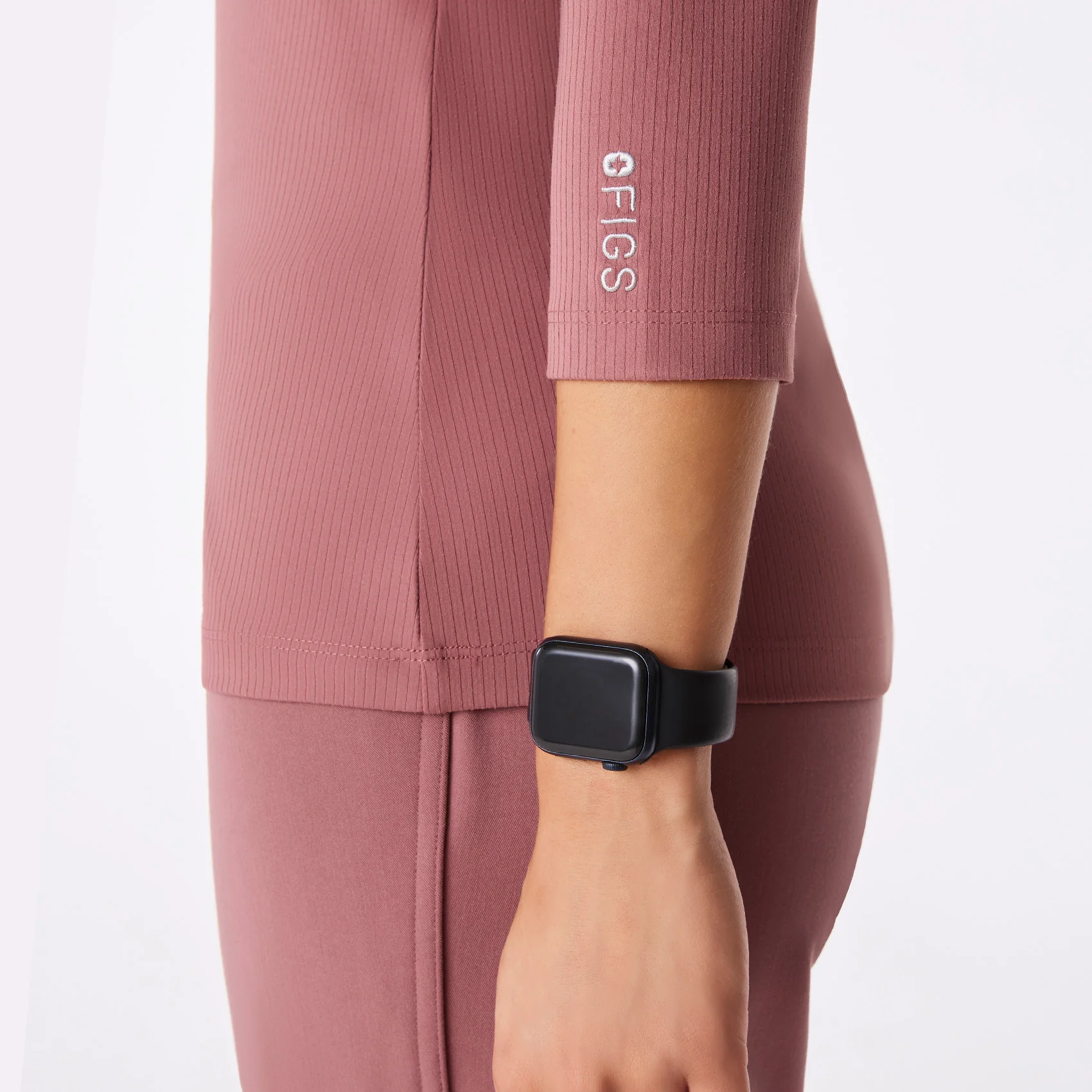 women's Mauve Ribbed - ¾ Sleeve Underscrub - Image 8