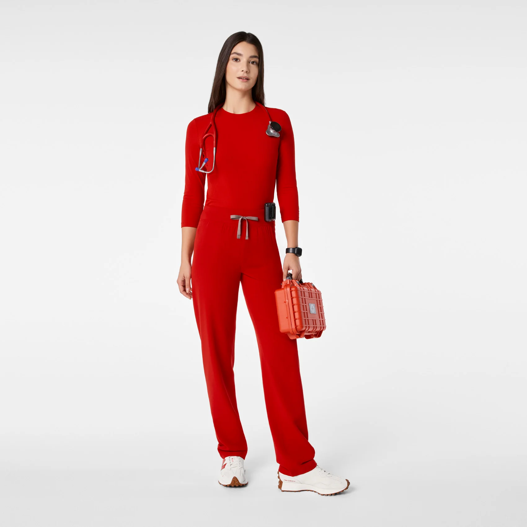 women's Winning Red Ribbed - ¾ Sleeve Underscrub - Image 2