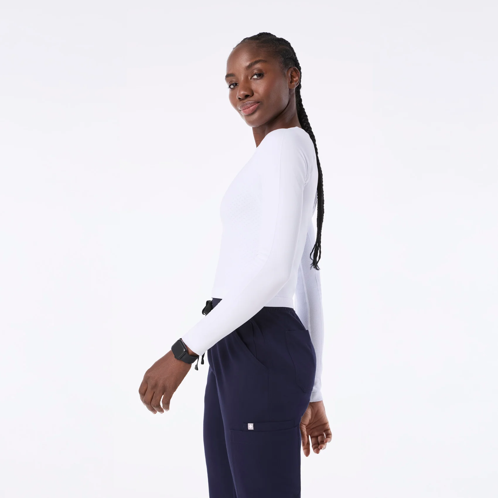 women's White Salta Seamless Cropped - Longsleeve Underscrub - Image 3