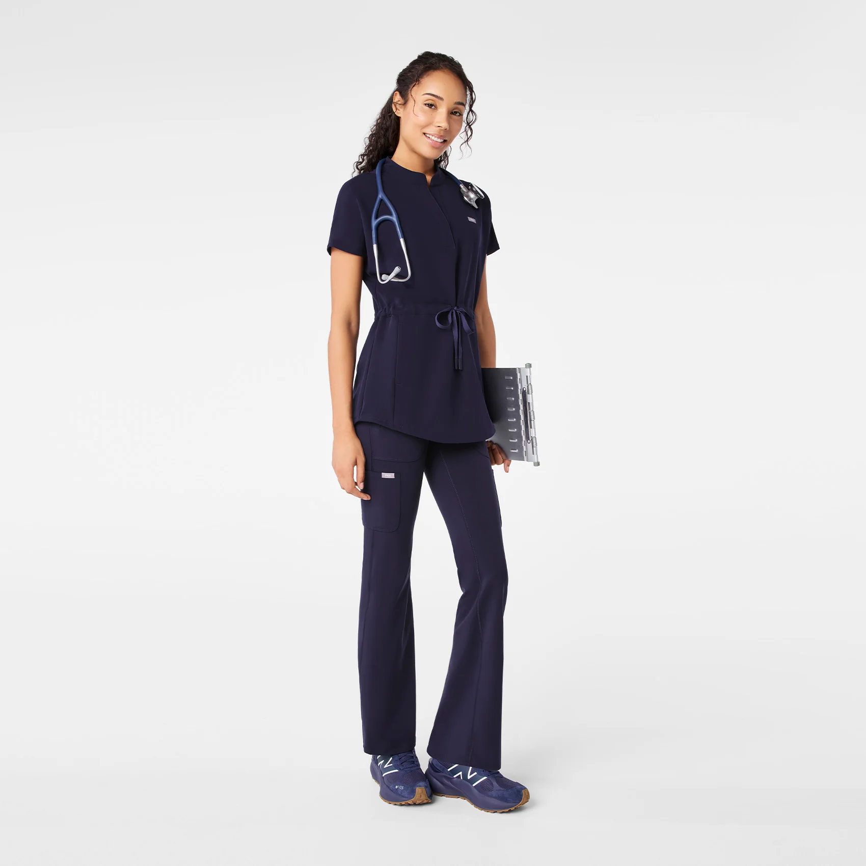 women's Navy Soria - Henley Tunic Scrub Top - Image 2