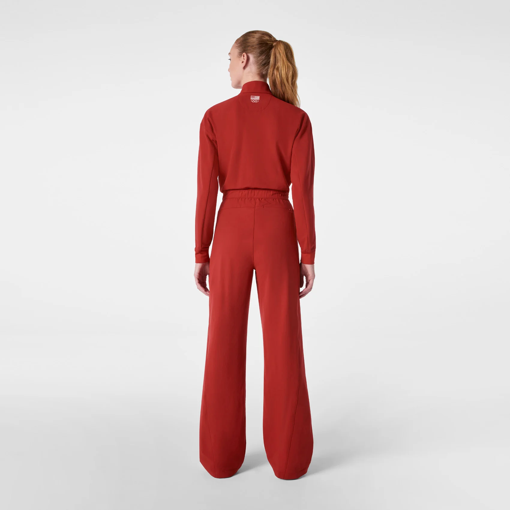 women's Team USA Red FIGS x Team USA FIBREx Mock Neck Wide Leg - Tall Longsleeve ScrubJumpsuit™ - Image 2