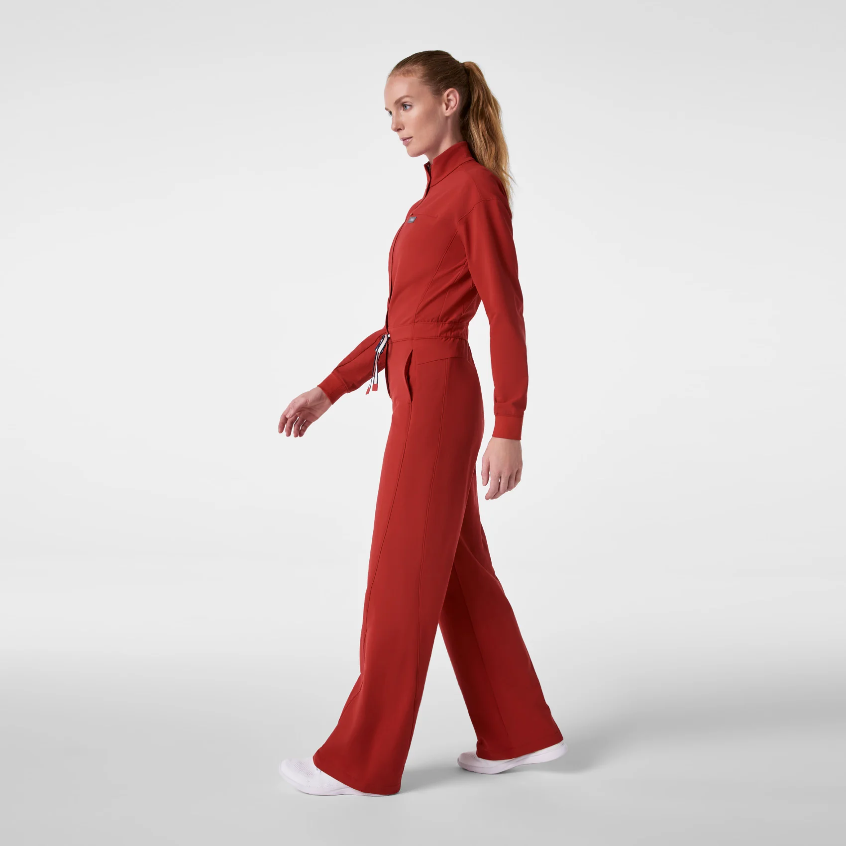women's Team USA Red FIGS x Team USA FIBREx Mock Neck Wide Leg - Tall Longsleeve ScrubJumpsuit™ - Image 3