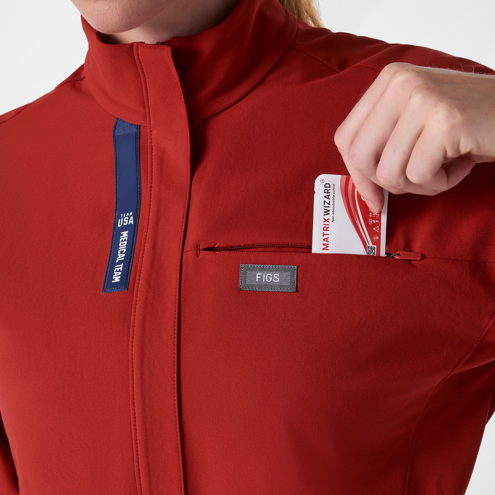 women's Team USA Red FIGS x Team USA FIBREx Mock Neck Wide Leg - Tall Longsleeve ScrubJumpsuit™ - Image 6