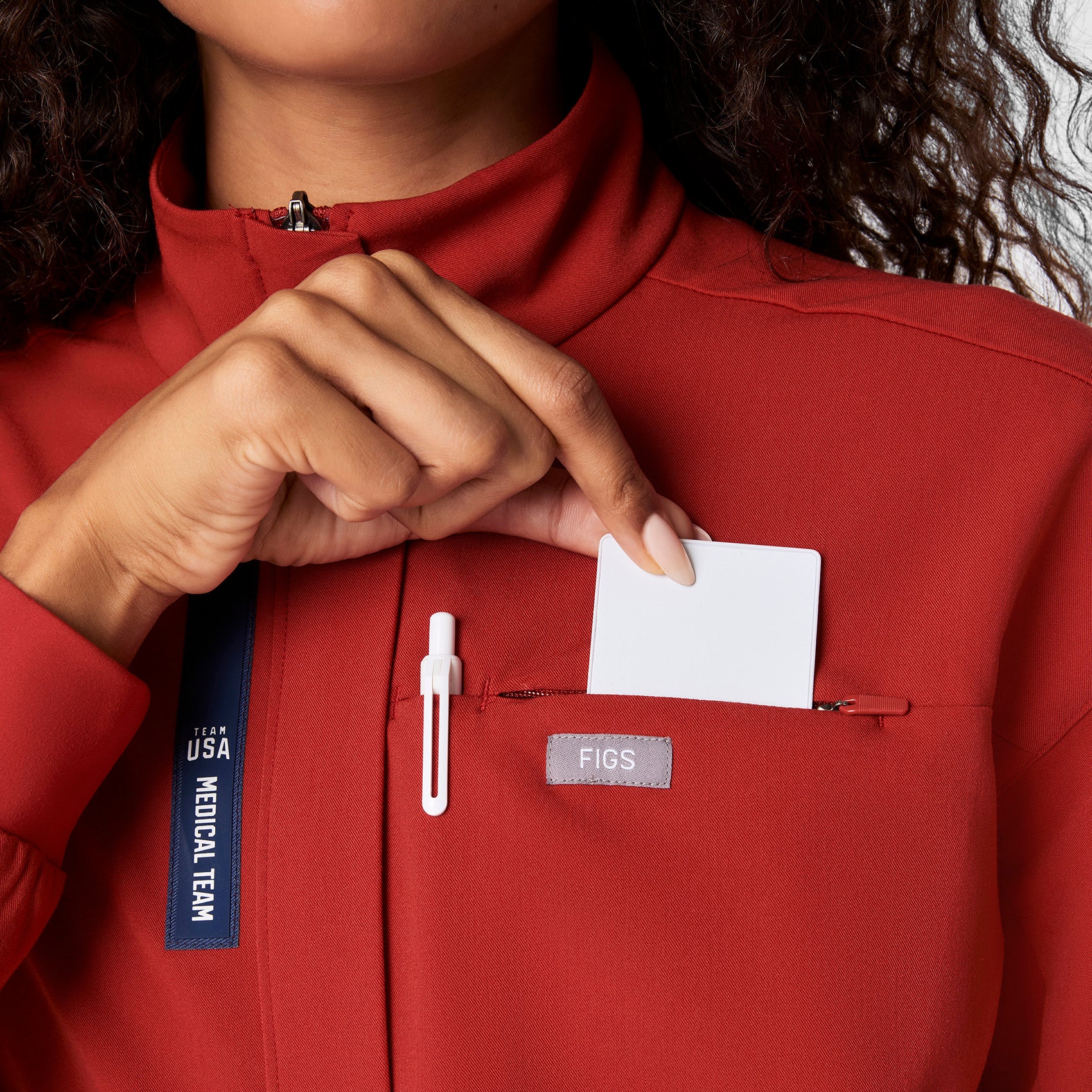 women's Team USA Red FIGS x Team USA Longsleeve Straight Leg - Scrubjumpsuit™ - Image 6