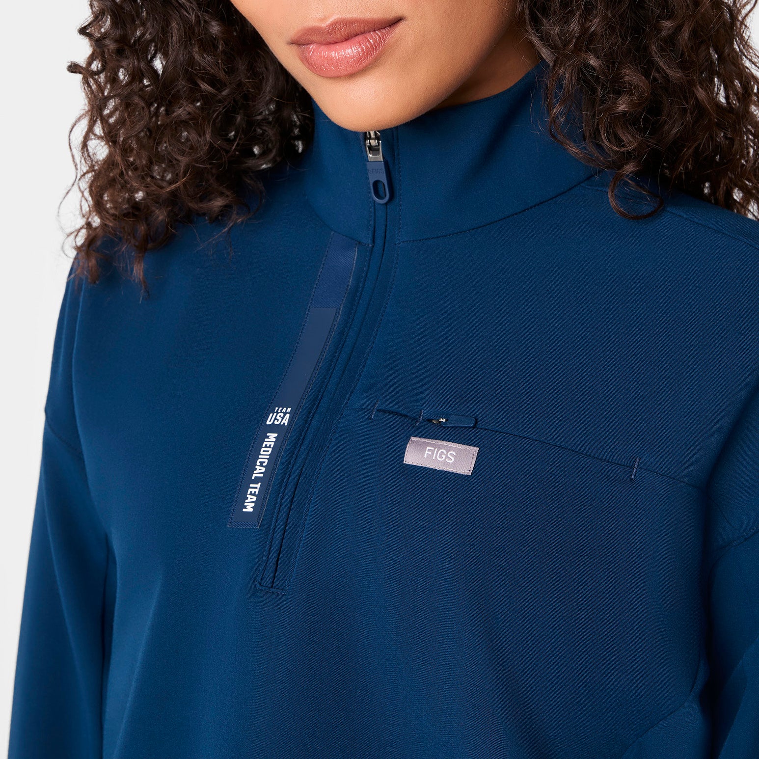 women's Team USA Blue FIGS x Team USA Mock Neck Longsleeve - Scrub Top - Image 6