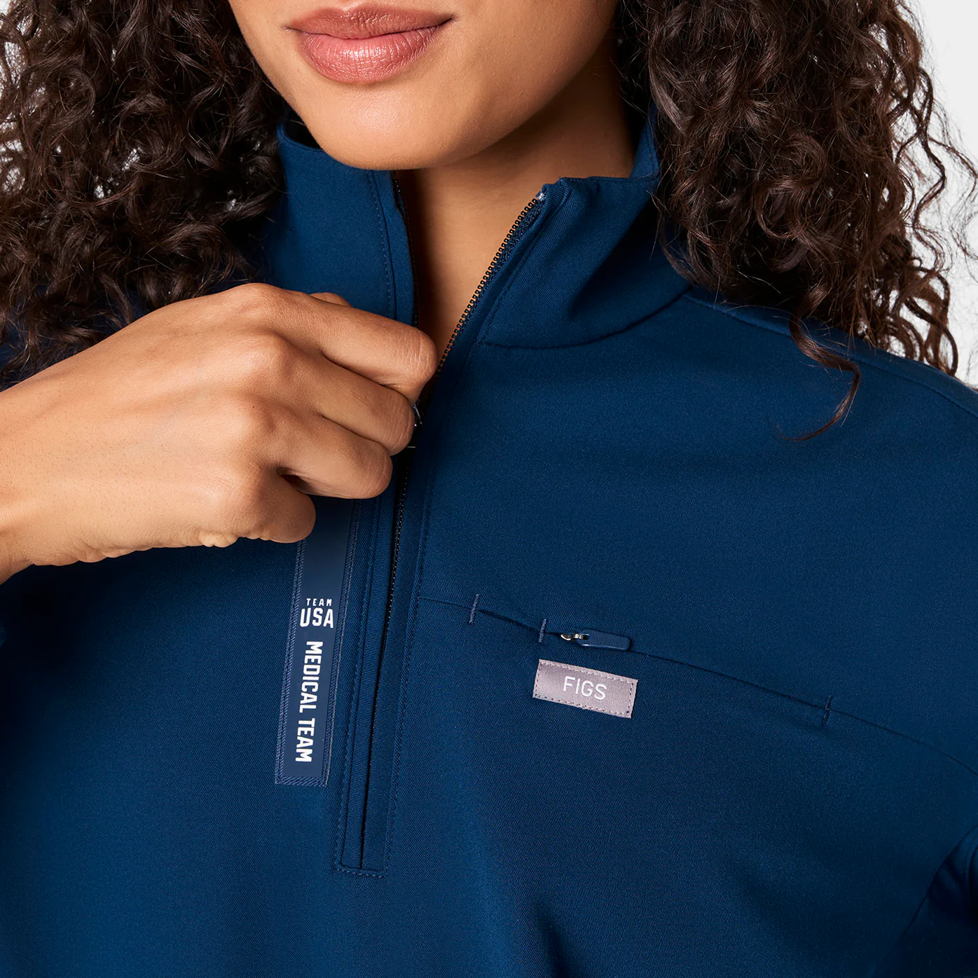 women's Team USA Blue FIGS x Team USA Mock Neck Longsleeve - Scrub Top - Image 7