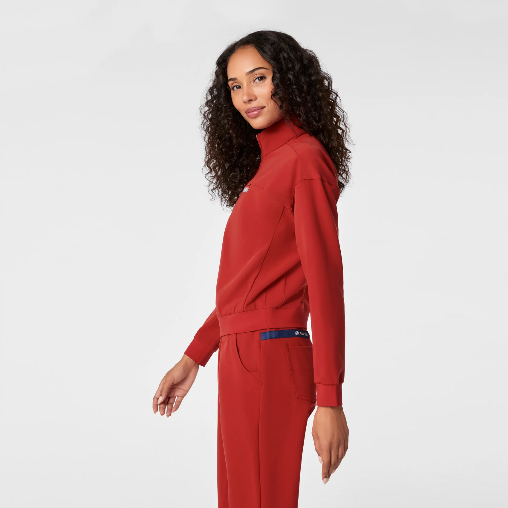 women's Team USA Red FIGS x Team USA Mock Neck Longsleeve - Scrub Top - Image 3