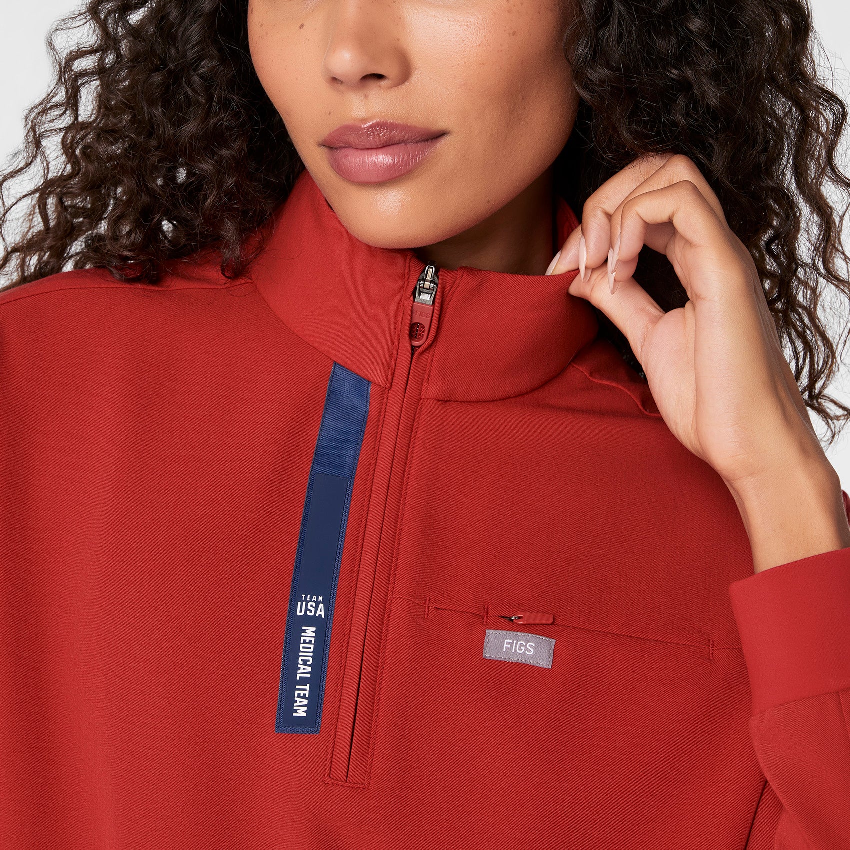 women's Team USA Red FIGS x Team USA Mock Neck Longsleeve - Scrub Top - Image 6