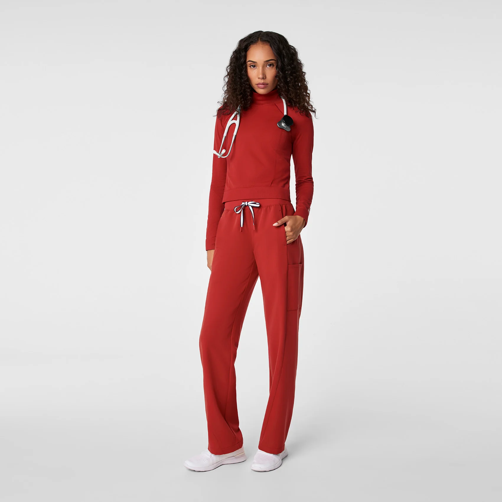 women's Team USA Red FIGS x Team USA Mock Neck - Longsleeve Underscrub - Image 3