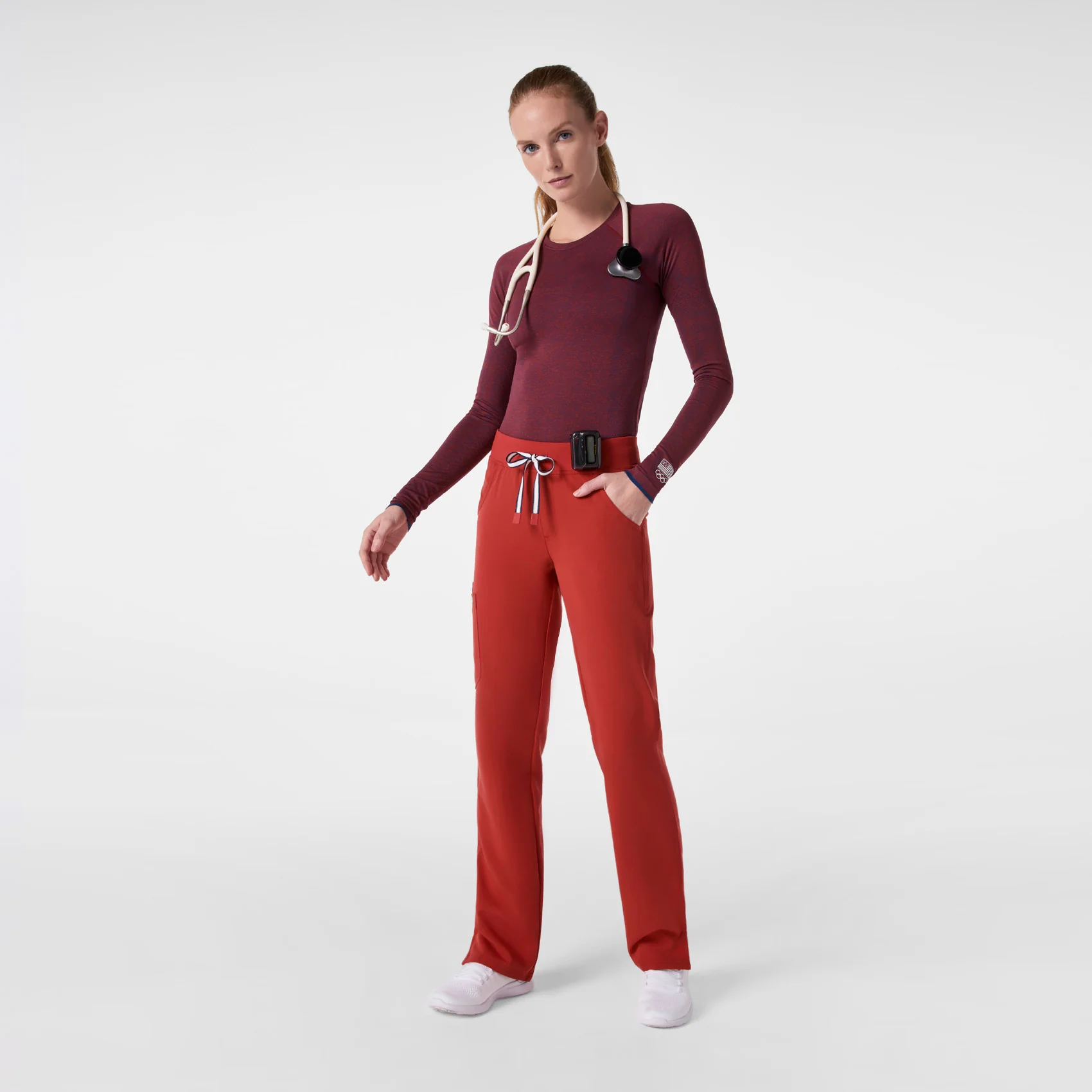 women's Team USA Red FIGS x Team USA Salta Seamless - Longsleeve Underscrub - Image 2