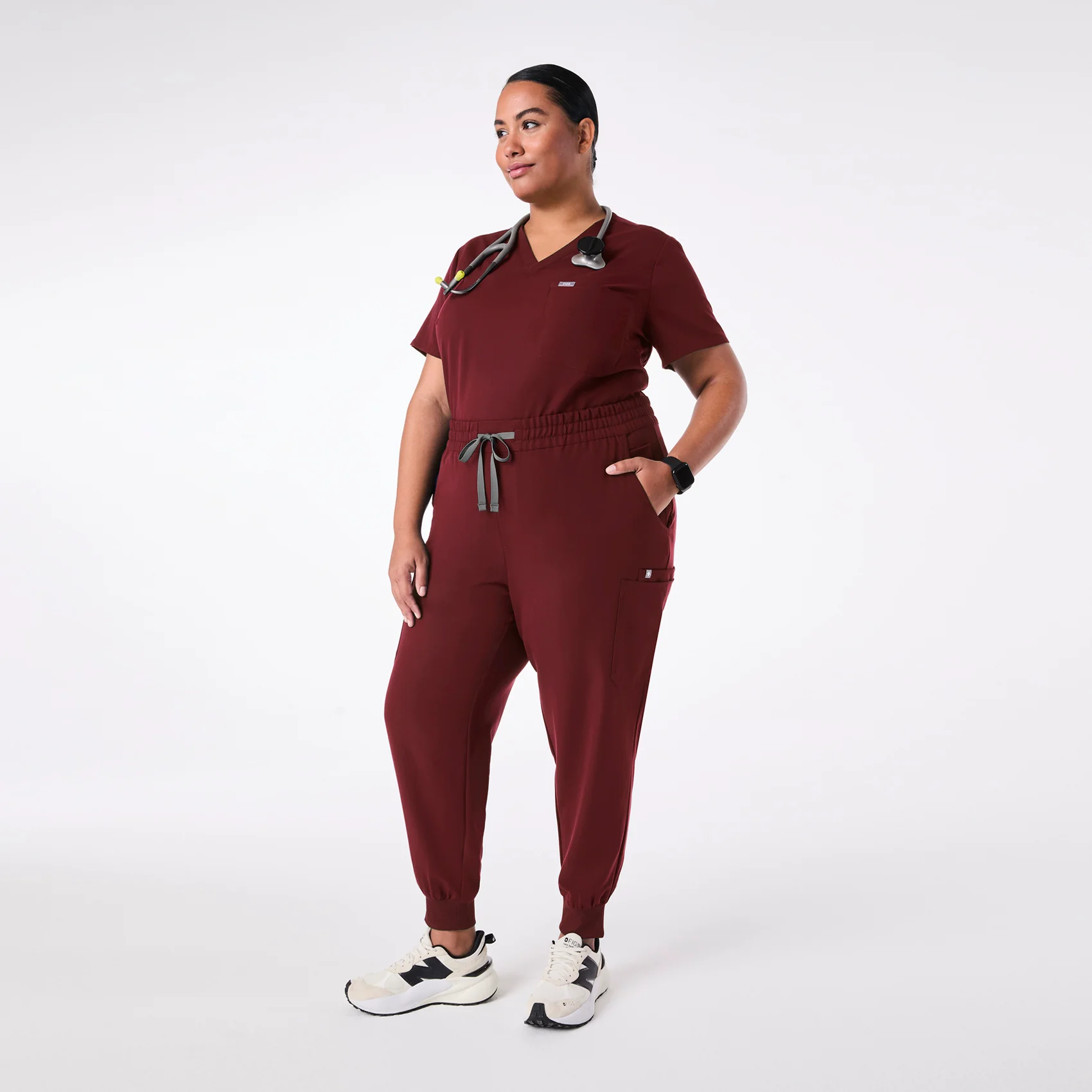 women's Burgundy High Waisted Uman Relaxed - Jogger Scrub Pant (3XL-6XL) - Image 2