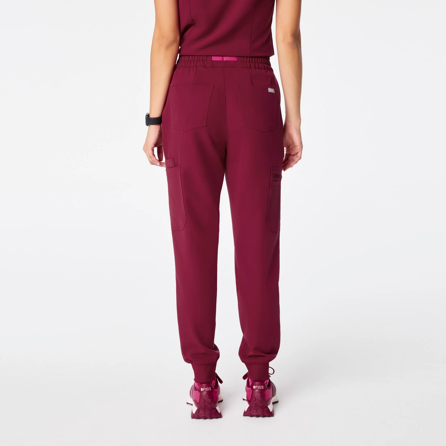 women's Deep Cranberry High Waisted Uman Relaxed - Jogger Scrub Pant - Image 4