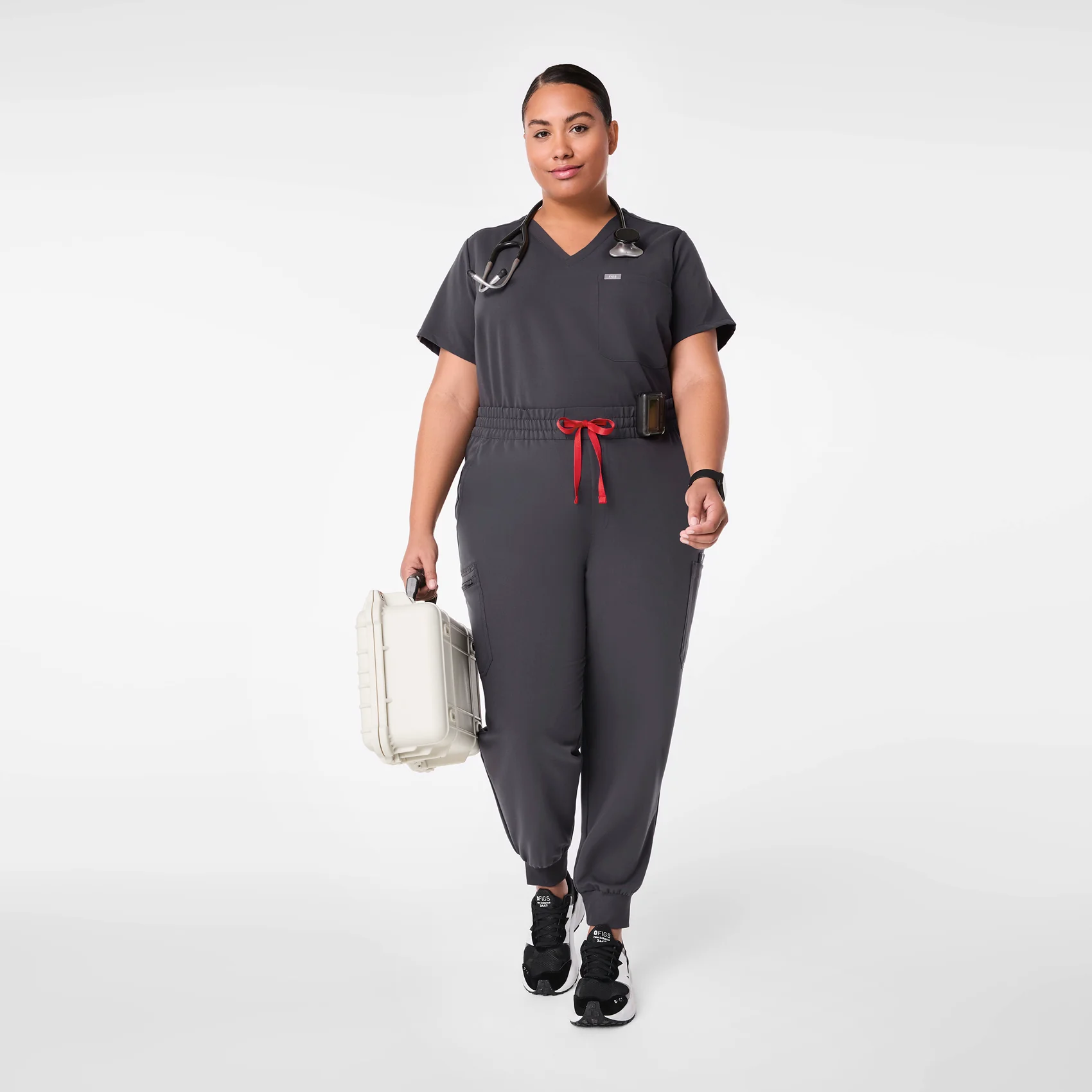 women's Charcoal High Waisted Uman Relaxed - Petite Jogger Scrub Pant (3XL-6XL) - Image 2