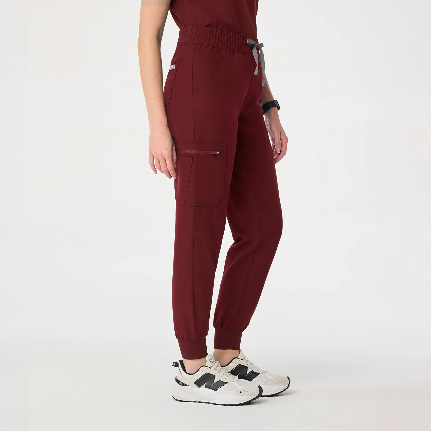 women's Burgundy High Waisted Uman Relaxed - Petite Jogger Scrub Pant - Image 3