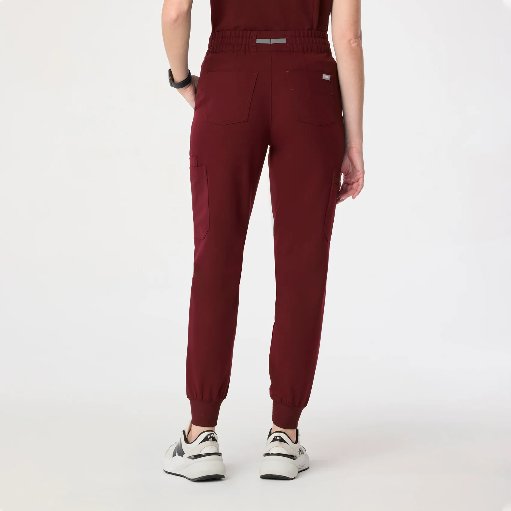 women's Burgundy High Waisted Uman Relaxed - Petite Jogger Scrub Pant - Image 4
