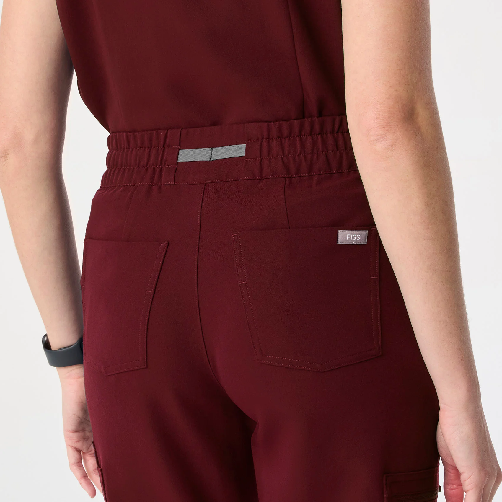 women's Burgundy High Waisted Uman Relaxed - Petite Jogger Scrub Pant - Image 5