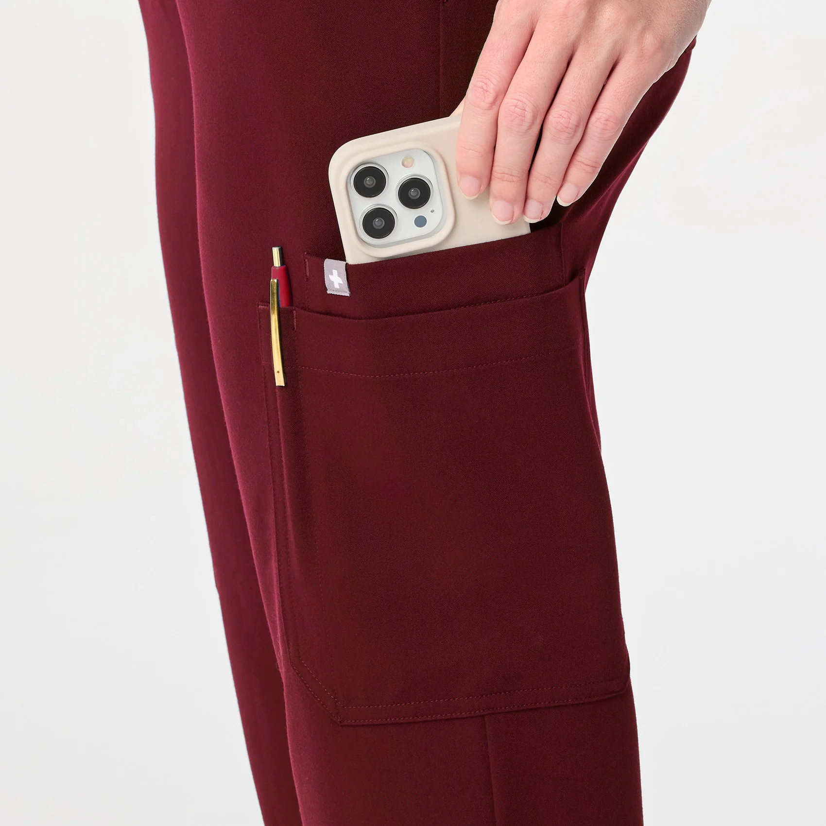 women's Burgundy High Waisted Uman Relaxed - Petite Jogger Scrub Pant - Image 9