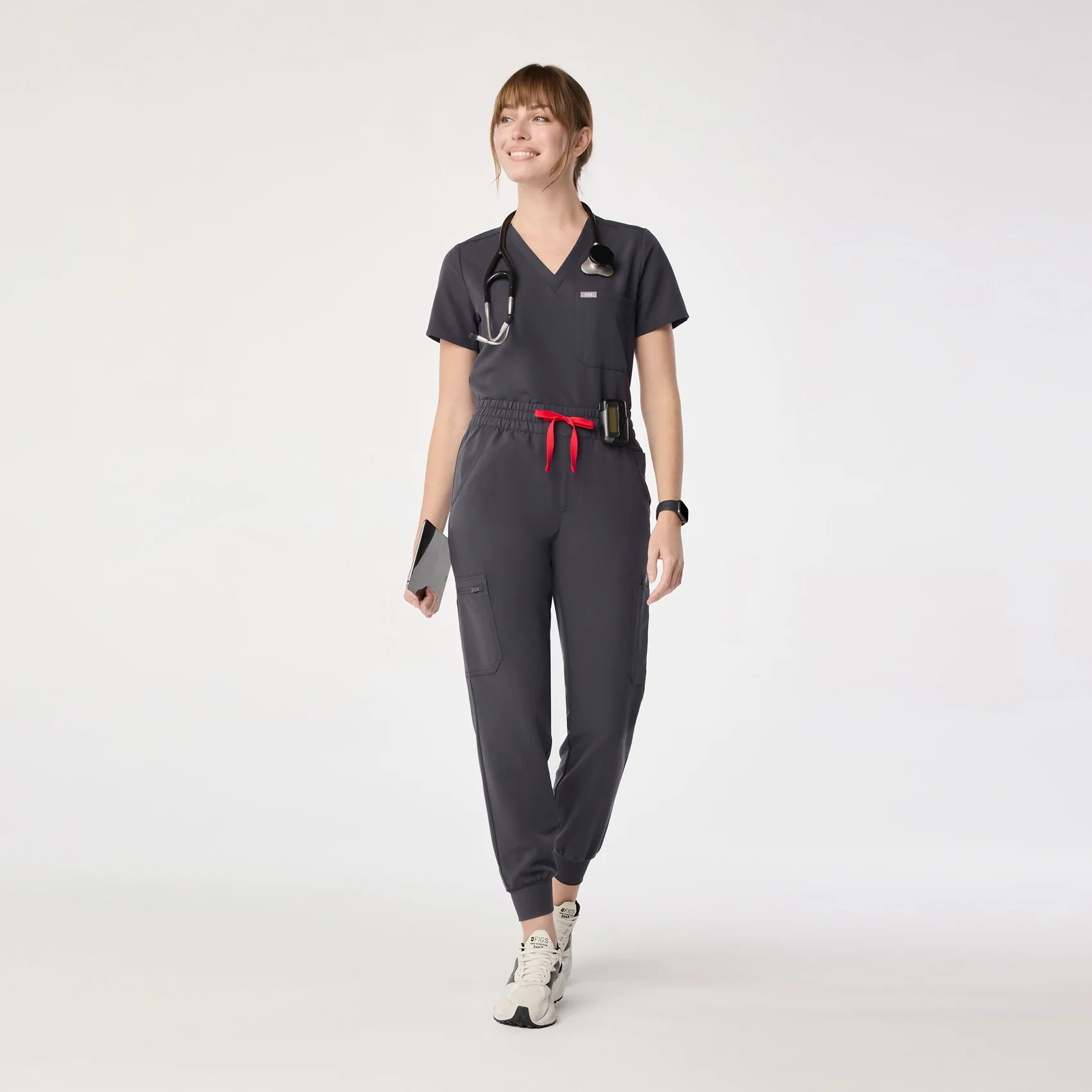 women's Charcoal High Waisted Uman Relaxed - Petite Jogger Scrub Pant - Image 2