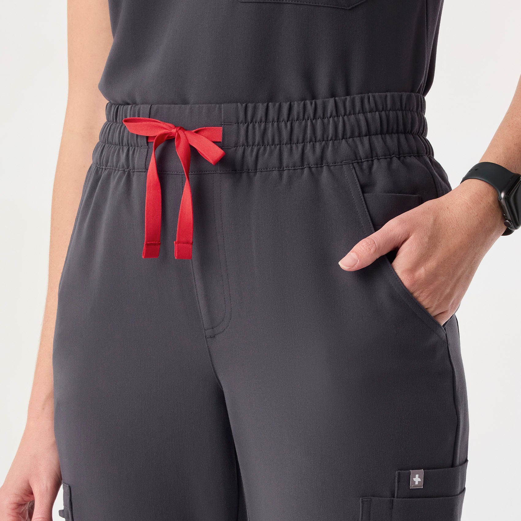 women's Charcoal High Waisted Uman Relaxed - Petite Jogger Scrub Pant - Image 6