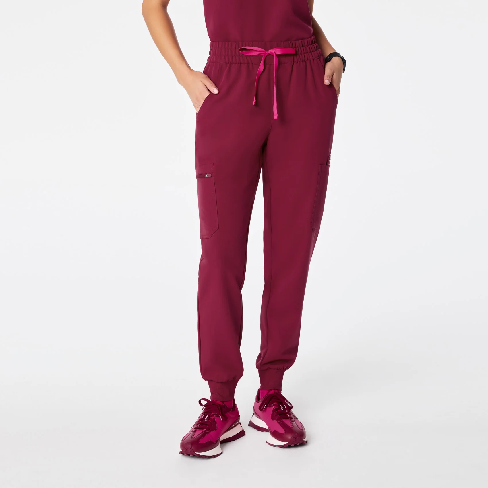 women's Deep Cranberry High Waisted Uman Relaxed - Petite Jogger Scrub Pant