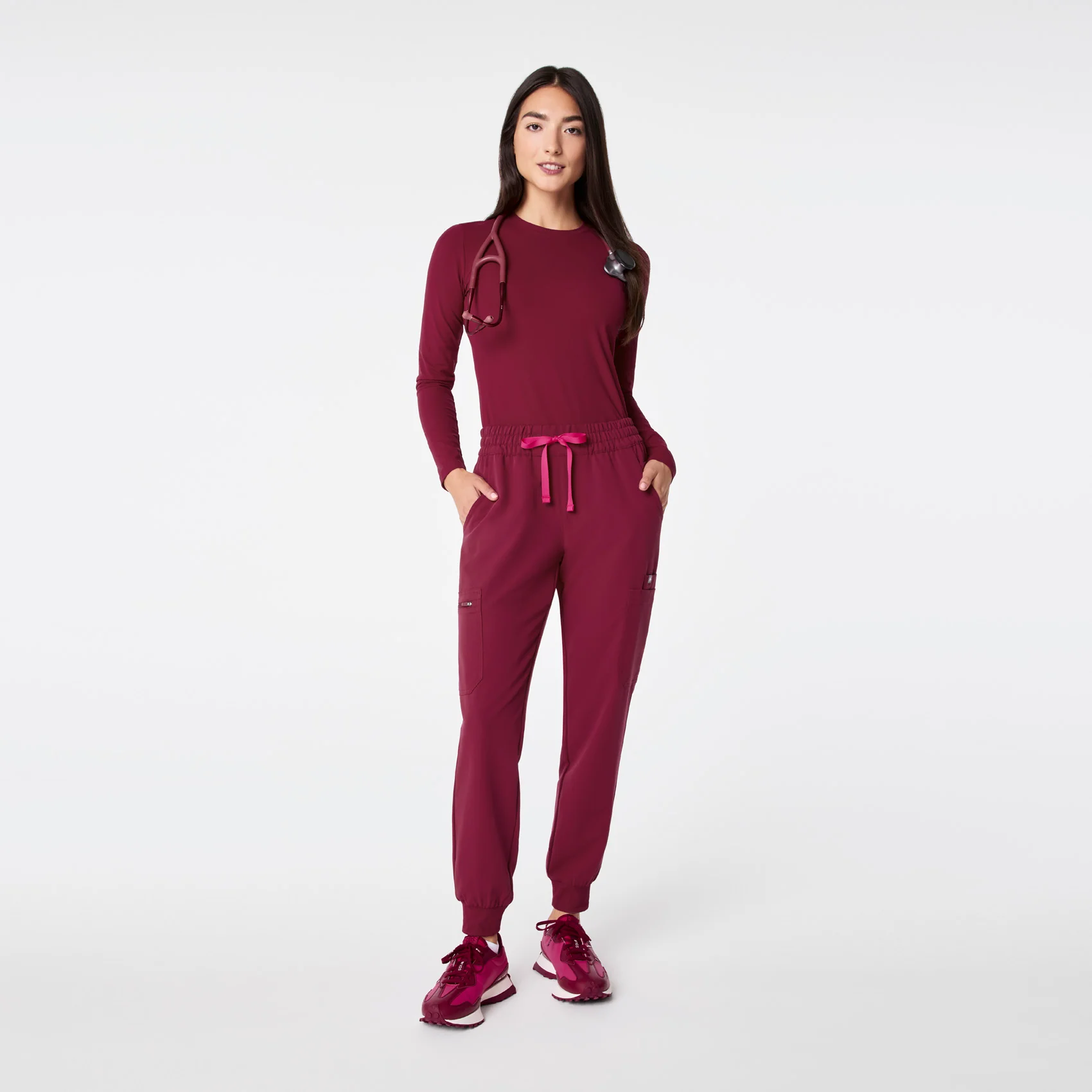 women's Deep Cranberry Uman Relaxed - Jogger Scrub Pant - Image 2
