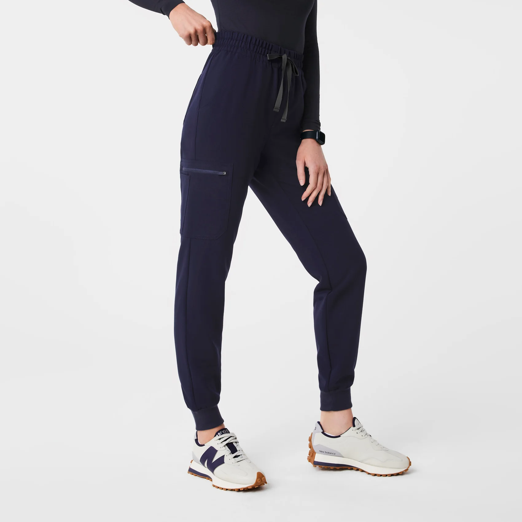 women's Navy High Waisted Uman Relaxed - Petite Jogger Scrub Pants - Image 3