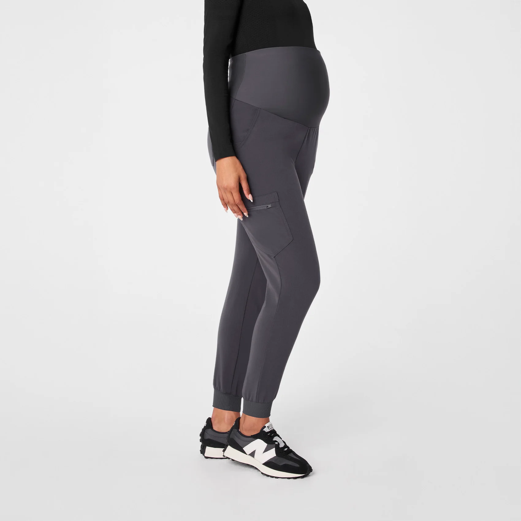 women's Charcoal Zamora - Petite Maternity Scrub Pants - Image 3
